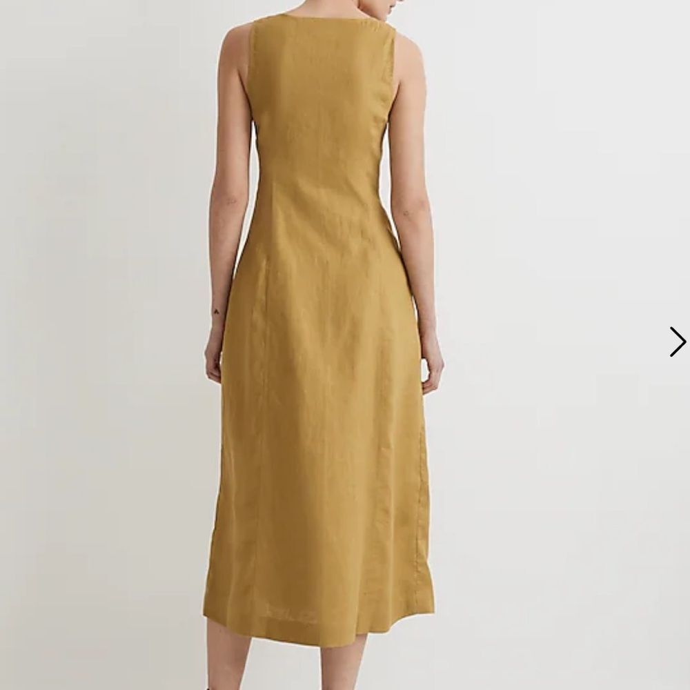 Madewell Button-Front Midi Dress in 100% Linen Citrus Lime 2 - Picture 2 of 7